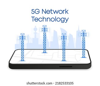 5g technology and communication concept. 5G towers network technology. Vector illustration.