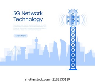 5g technology and communication concept. 5G towers network technology. Vector illustration.
