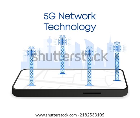 5g technology and communication concept. 5G towers network technology. Vector illustration.