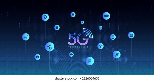 5G technology with computer network connection line between building. Connectivity and global networks systems and internet of things concept. vector design.