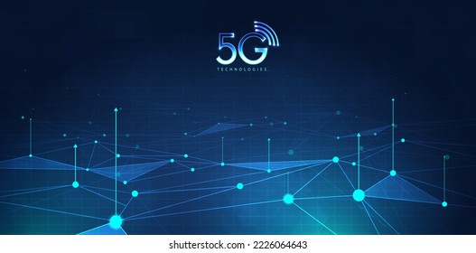 5G technology with computer network connection line between building. Connectivity and global networks systems and internet of things concept. vector design.