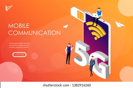 5g technology concept. Can use for web banner, infographics, hero images. Flat isometric vector illustration isolated on white background