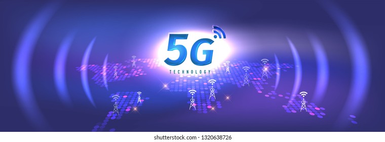 5G Technology Concept Digital Background. Vector Illustration, Great For Technology Or Telecom Innovation Trend.