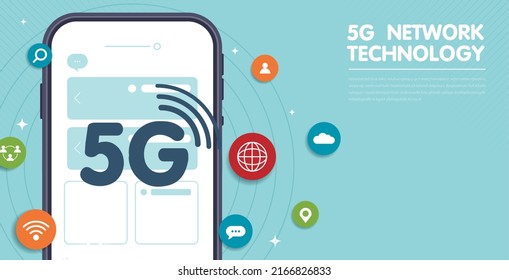 5G technology concept. modern city and communication 6g network connection concept with smartphone. high-speed mobile Internet, new generation networks. mixed media. vector design