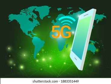 5G Technology concept vector. World map digital background, Global Wireless Internet Communication Concept. Vector illustration