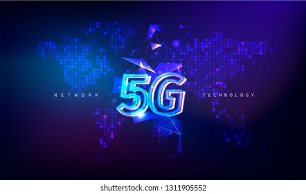 5G Technology concept with world map digital background.