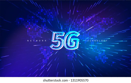 5G Technology concept with world map digital background.