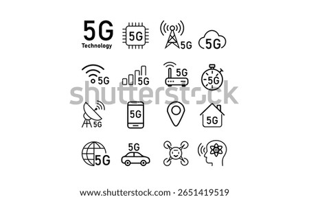 5G Technology Connectivity and Wireless Communication  Icons set 