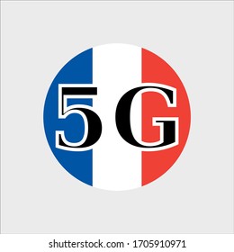 Tecnología 5G en Francia. Icono del botón Círculo con bandera de Francia. Ilustración vectorial.