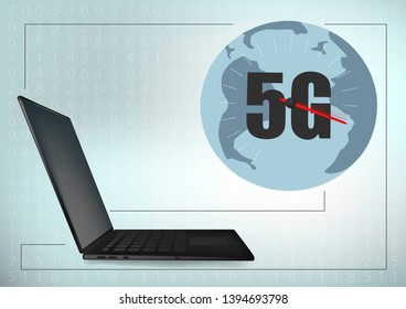 5G technology global laptop geometry cross frame line vector futuristic illustration template background with glowing dot.