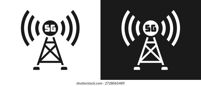 5G Technology Icon Set Glyph In White And Black Background