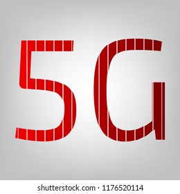 5g technology icon. Vector. Vertically divided icon with colors from reddish gradient in gray background with light in center.