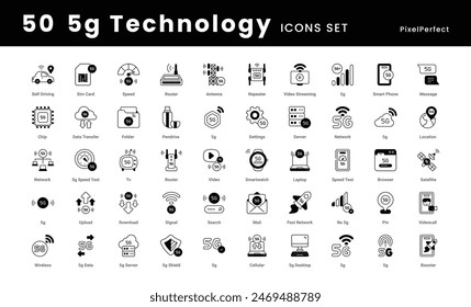 colección de iconos de Tecnología 5G como, conectividad inalámbrica, Internet de alta velocidad, red de próxima generación, comunicación futurista, potencia de la señal y más