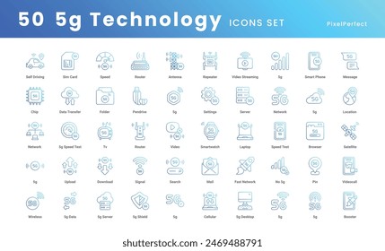 colección de iconos de Tecnología 5G como, conectividad inalámbrica, Internet de alta velocidad, red de próxima generación, comunicación futurista, potencia de la señal y más