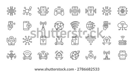 5G Technology icons in line design. 5g, technology, network, wireless, internet, connectivity, signal on white background vector. 5G Technology editable stroke icon