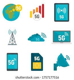5G technology icons set. Flat set of 5G technology vector icons for web design