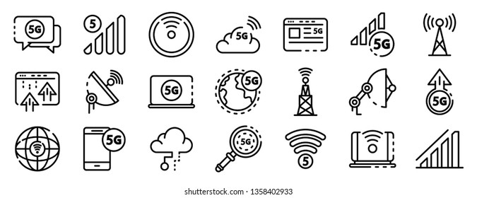 5G technology icons set. Outline set of 5G technology vector icons for web design isolated on white background