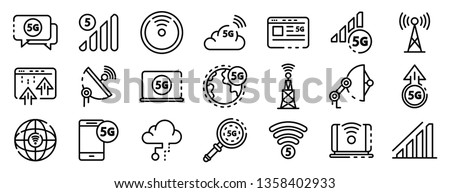 5G technology icons set. Outline set of 5G technology vector icons for web design isolated on white background