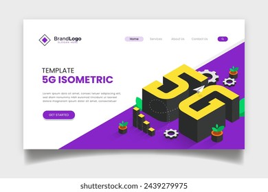 5g technology isometric landing page vector design in eps 10