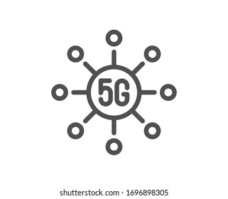 5g technology line icon. Wifi wireless network sign. Mobile data transmission symbol. Quality design element. Editable stroke. Linear style 5g technology icon. Vector