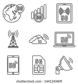 5G technology network icons set. Outline set of 5G technology network vector icons for web design isolated on white background