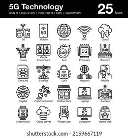 5G Technology Outline Icon Set Collection