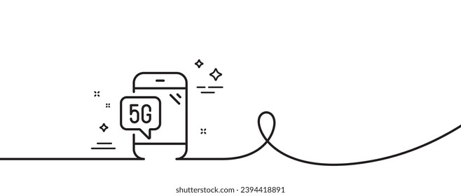 5g technology phone line icon. Continuous one line with curl. Wifi wireless network sign. Mobile data transmission symbol. 5g phone single outline ribbon. Loop curve pattern. Vector