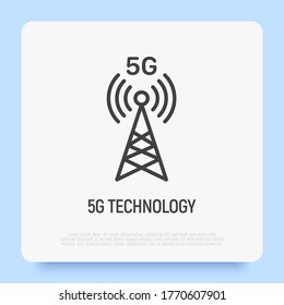 Icono de línea delgada de tecnología 5G. Torre móvil para Internet de alta velocidad. Ilustración vectorial.