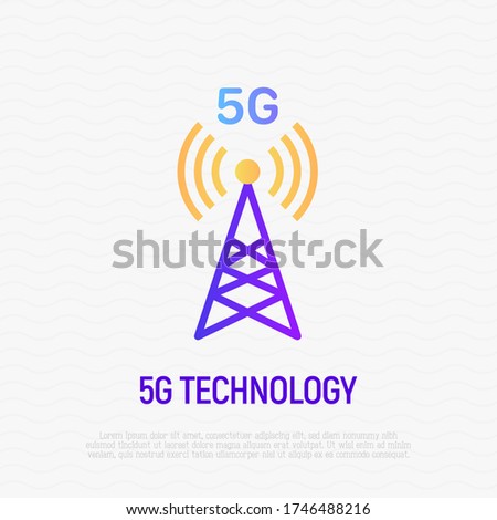 5G technology thin line icon. Mobile tower for high speed internet. Vector illustration.