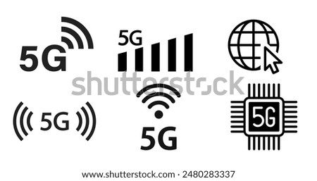 5G technology vector icon set. Outline set of 5G technology icons for web design isolated on white background