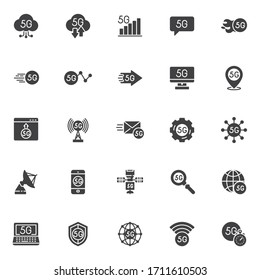 5G technology vector icons set, modern solid symbol collection, filled style pictogram pack. Signs, logo illustration. Set includes icons as 5g network connection, global internet, mobile phone signal