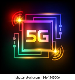 5G Technology vector .Neon technology background .High Speed Internet.