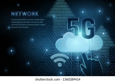 5G technology wifi cloud geometry cross frame line vector futuristic illustration template background with glowing dot. Concept of wireless high speed internet connection.