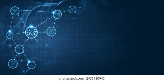 Tecnología 5G transmisión de datos inalámbrica, Internet de alta velocidad en abstracto. Flujo de información de fondo de concepto de conexión de red moderna. conexión global y concepto de red de Internet. diseño vectorial.