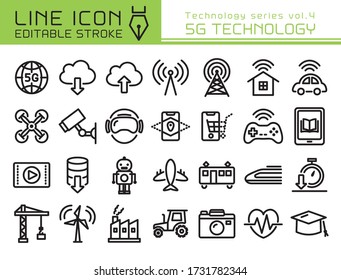 5G Tecnology Vector Icon Set. Editable Line Stroke.