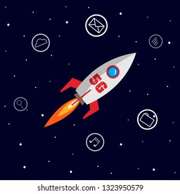 5g telecommunication with rocket and apps icon illustration vector