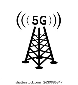 5G telecommunication tower icon, representing 5G mobile network technology and wireless connectivity