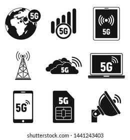 5G telecommunications icons set. Simple set of 5G telecommunications vector icons for web design on white background
