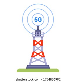5G tower on a white background. high-speed Internet of a new generation. flat vector illustration.