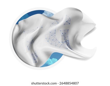 5g, vector 3d flag against a blue sky, through a round hole on a white background