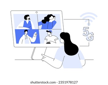 5G video calls abstract concept vector illustration. Friends talking via video chat with 5G technology connectivity, real-time data transfer via internet, online conversation abstract metaphor.