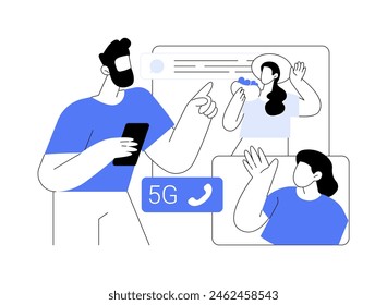 5G video calls isolated cartoon vector illustrations. Friends talking via video chat with 5G technology connectivity, real-time data transfer via internet, online conversation vector cartoon.