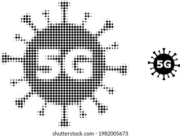 5G-Virus-Halftone gepunktete Symbol-Illustration. Halftone-Array enthält runde Pixel. Vektorgrafik des 5G-Virus-Symbols auf weißem Hintergrund. Flache Abstraktion für 5G-Virussymbol.