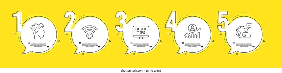 5g wifi, Career ladder and Web tutorials line icons set. Timeline process infograph. Mindfulness stress sign. Wireless internet, Manager results, Quick tips. Cloud storm. Science set. Vector