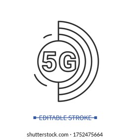 5G WiFi Icon. 5th Generation Internet Network Connection Concept. Wireless Mobile Devices Telecommunication And Web Networking Outline Sign. Thin Line Vector Illustration.Editable Stroke
