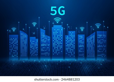 5g wifi internet network high speed and smart city background. wireless communication technology. vector illustration fantastic hi-tech design. 