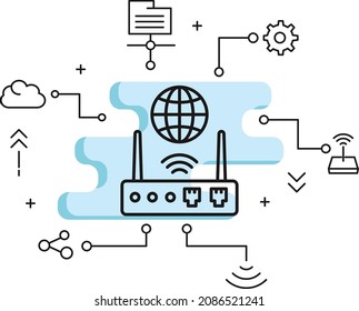 5g Wifi IOT Access point Vector Icon Design, Cloud computing and hosting company Symbol, Lan Smart Network Switch Concept, Intelligent Hub with Antenna Stock illustration