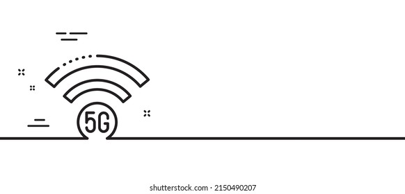 Icono de línea de tecnología wi-fi 5g. Signo de red inalámbrica Wifi. Símbolo de Internet móvil. Fondo mínimo de la ilustración de línea. Banner de patrón de icono de línea wifi de 5g. Concepto de plantilla web blanca. Vector