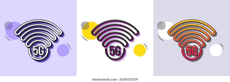 ícone da linha de tecnologia wi-fi 5g. Padrão pontilhado de meio-tom. Ícone de gradiente com sombra de grão. Sinal de rede sem fio Wi-Fi. Símbolo de internet móvel. Linha 5g ícone wifi. Vários desenhos. Vetor