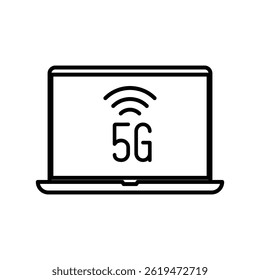 Conectividade sem fio 5G no ícone do laptop. Ilustração vetorial da tecnologia de banda larga 5G.